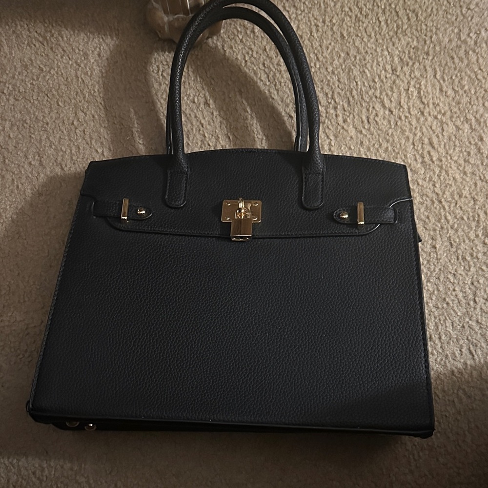 Sophisticated Black Satchel (Birkin style) with Gold Accents